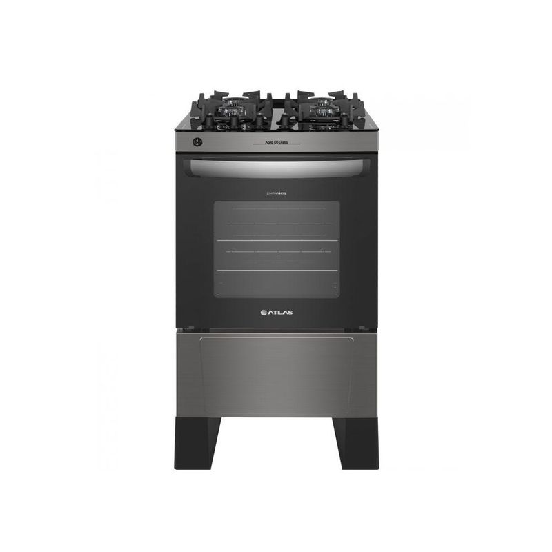 Fogão Atlas 4 Bocas Mônaco Top Glass com Mesa de Vidro e Acendimento Automático Bivolt – Pretov