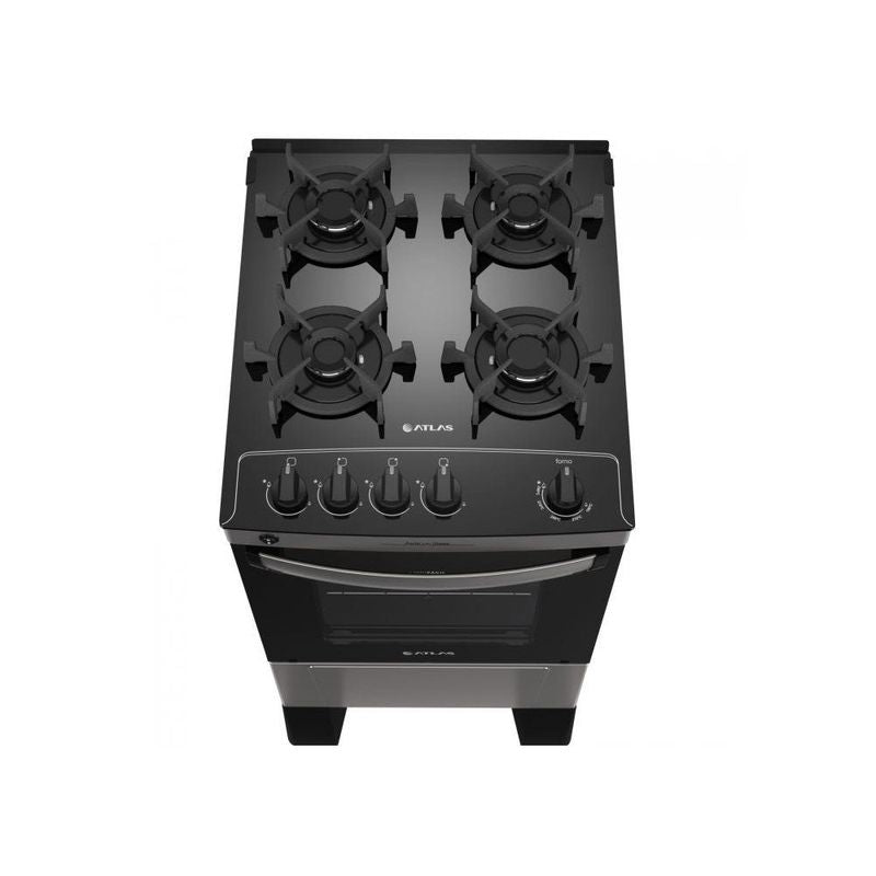 Fogão Atlas 4 Bocas Mônaco Top Glass com Mesa de Vidro e Acendimento Automático Bivolt – Pretov
