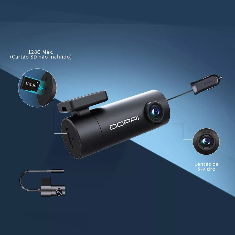 Câmera Veicular N1 DUAL DDPAI  com Wi-Fi Ângulo de 140° Visão Noturna Sensor G e Lente Rotativa 330°