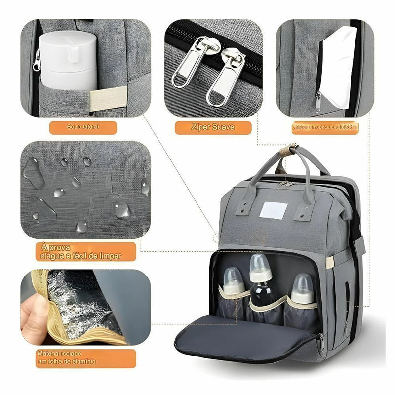 Mochila de Maternidade Impermeável com Berço Retrátil - 2 em 1