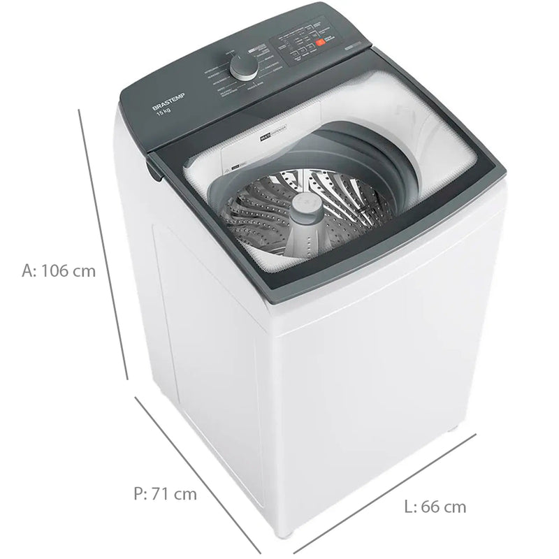 Máquina de Lavar Brastemp 15kg Automática Cesto Inox Multi Dispenser BWF15AB - Branco - 110 Volts