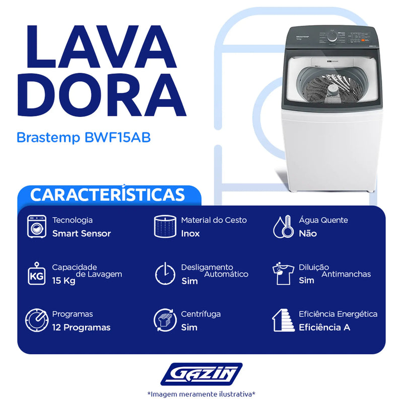 Máquina de Lavar Brastemp 15kg Automática Cesto Inox Multi Dispenser BWF15AB - Branco - 110 Volts